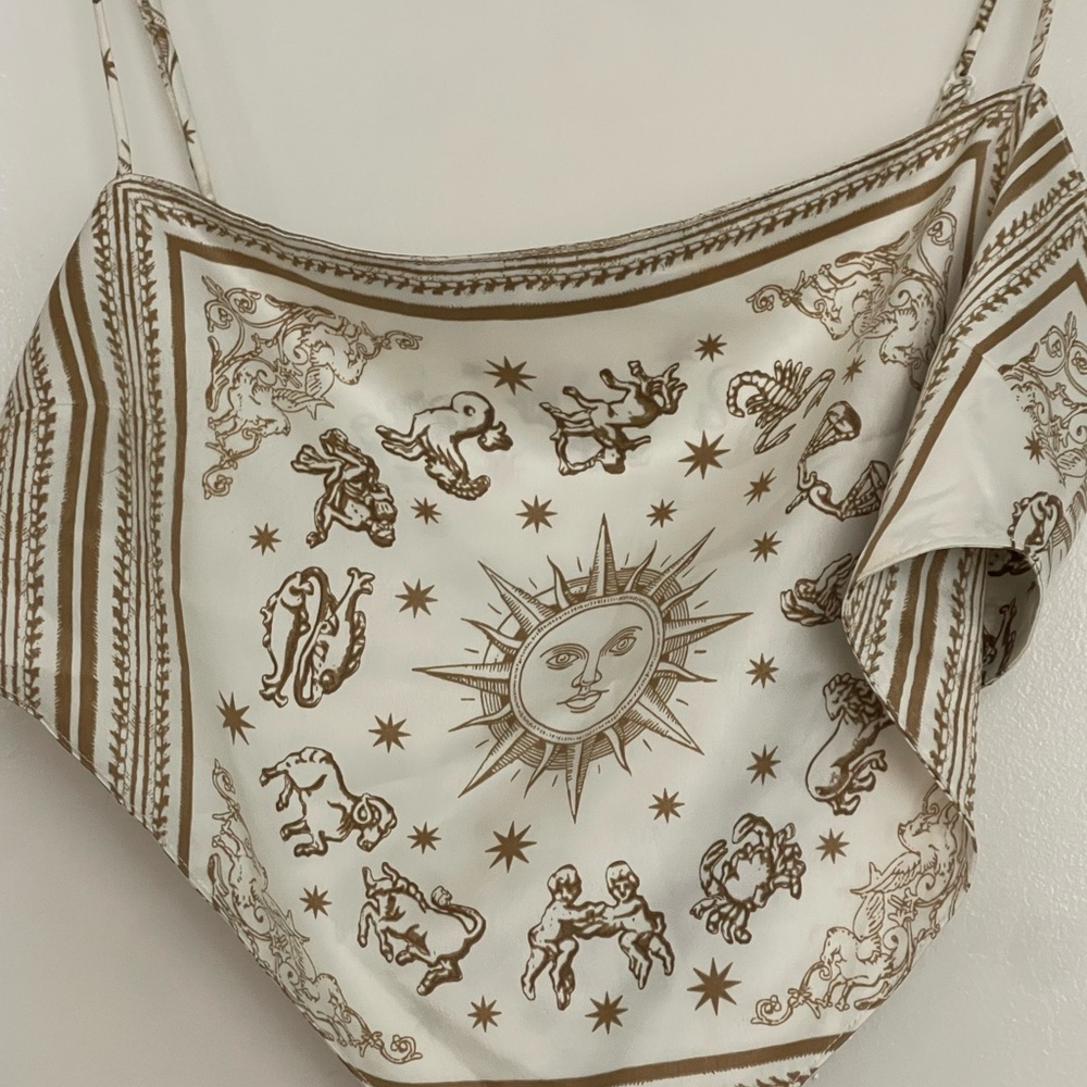 WeWoreWhat Cream and Brown Zodiac Crop Top